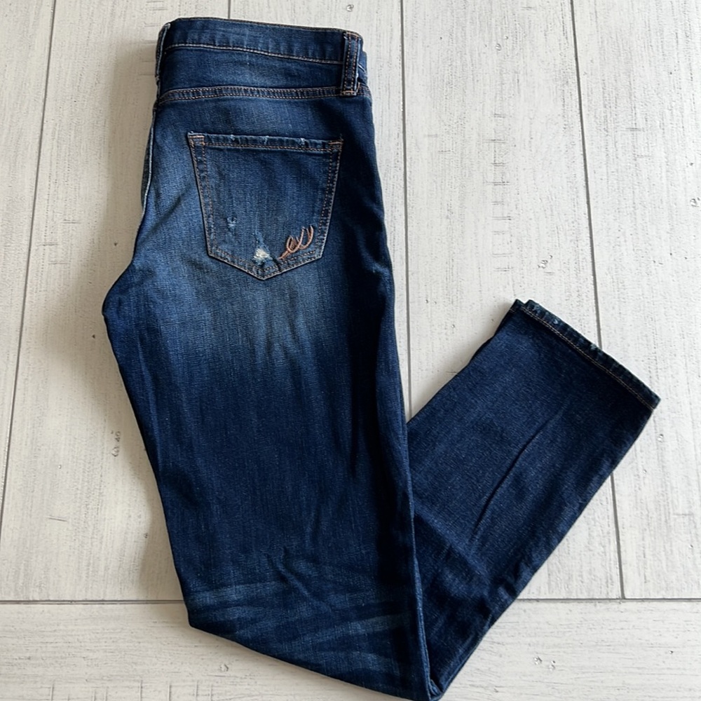 Express Girlfriend Distressed Dark Blue Jeans Size 0 Cotton